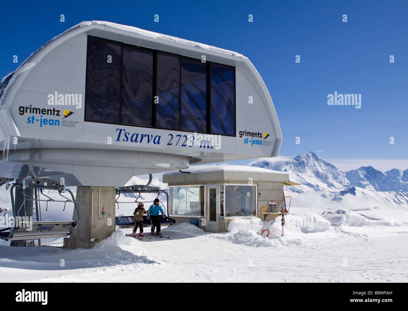 Skiing in the Swiss Alps Stock Photo Alamy