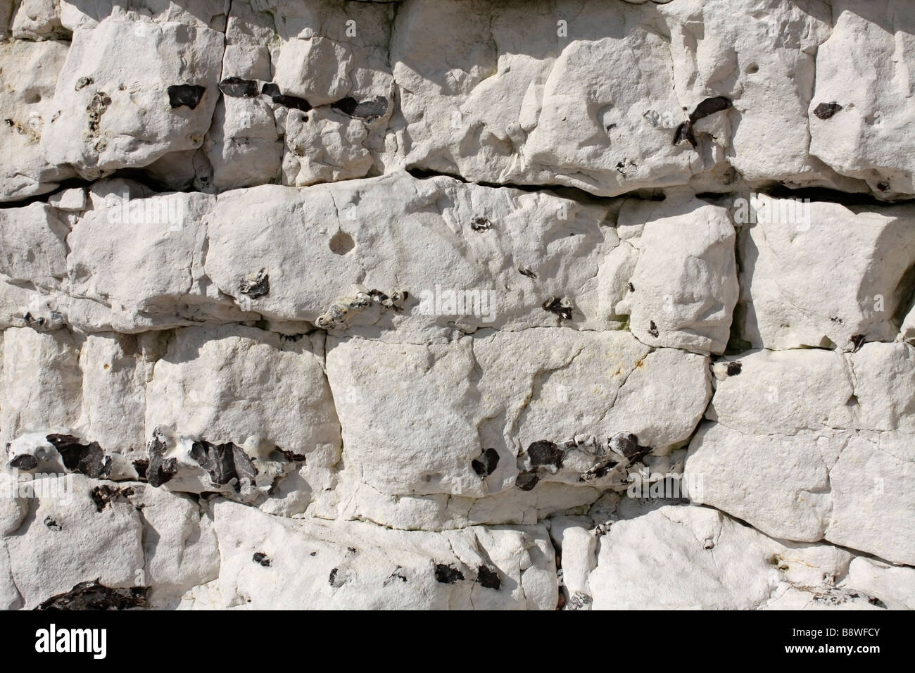 Layers of flint in chalk cliffs at Seaford, East Sussex, England, UK Stock Photo