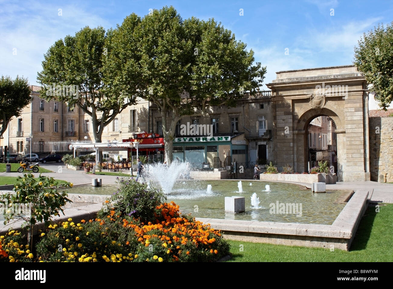 Gated entrance to the Bastide St Louis, the Lower town of Carcassonne, Aude, Languedoc, France Stock Photo