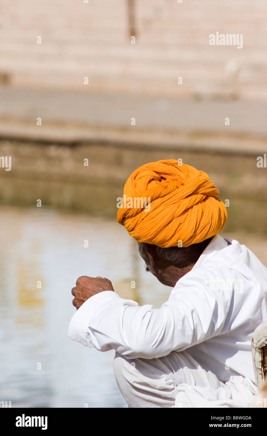 Indian man wearing turban Pushkar Rajasthan India Stock Photo