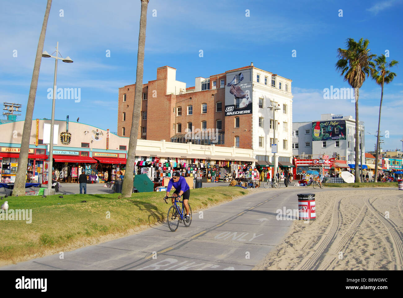 Cycle path, Ocean Front Walk, Venice Beach, Los Angeles, California, United States of America Stock Photo