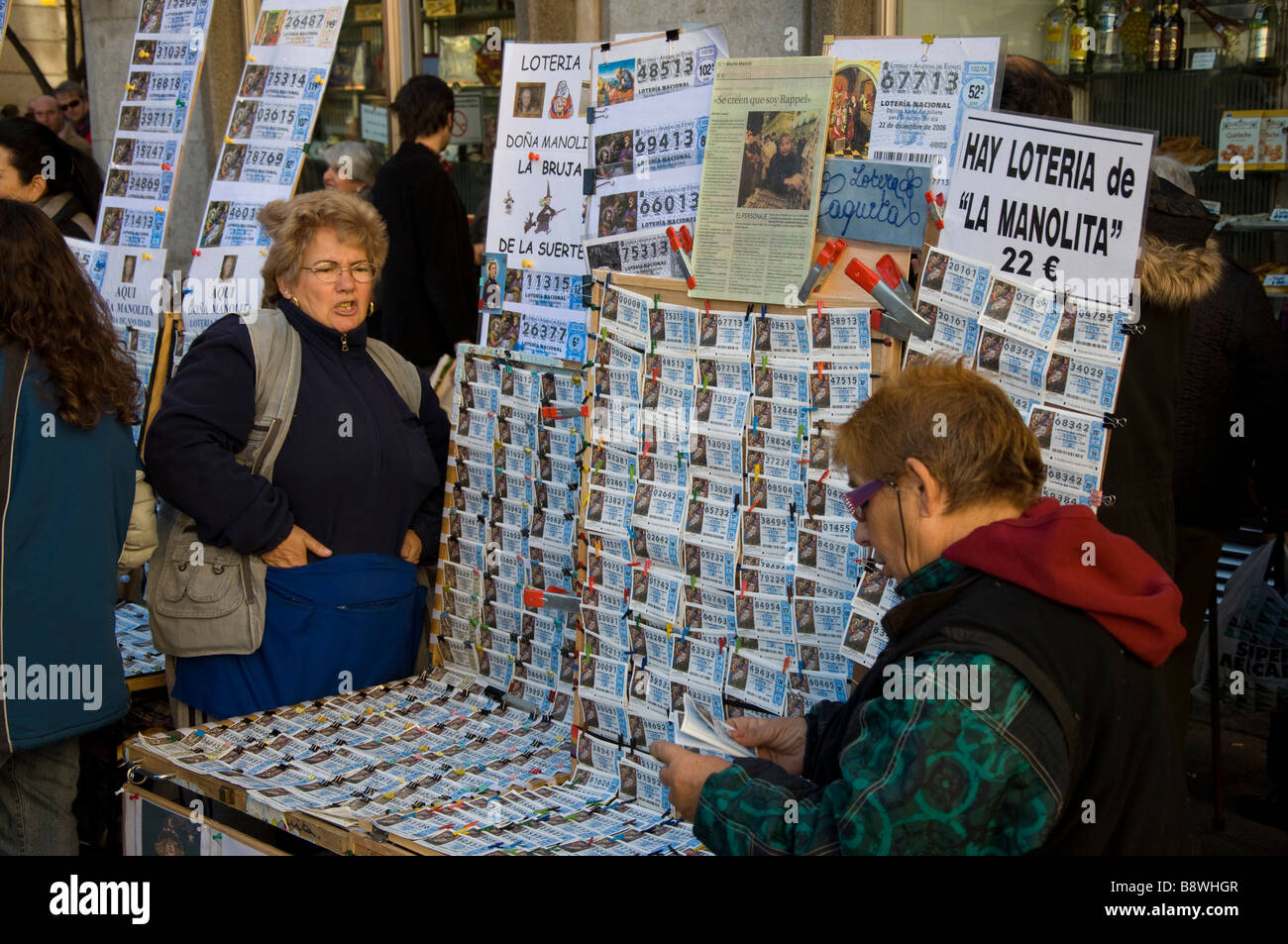 Selling lottery tickets in Puerta del Sol Madrid Spain Stock Photo