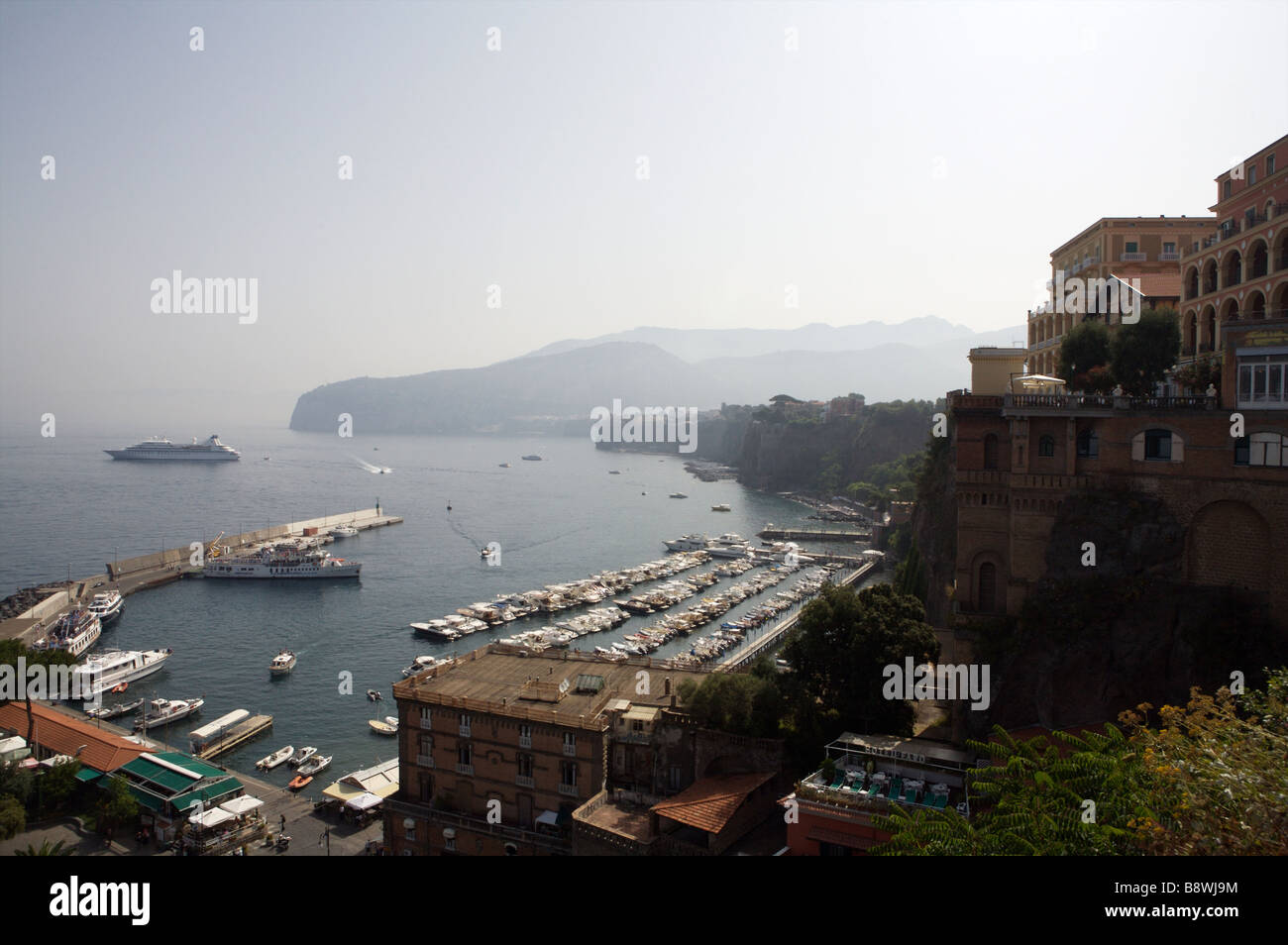An elevated view of the harbour harbor and port of Sorrento on the Amalfi coast on the Italian Riviera in Italy Stock Photo