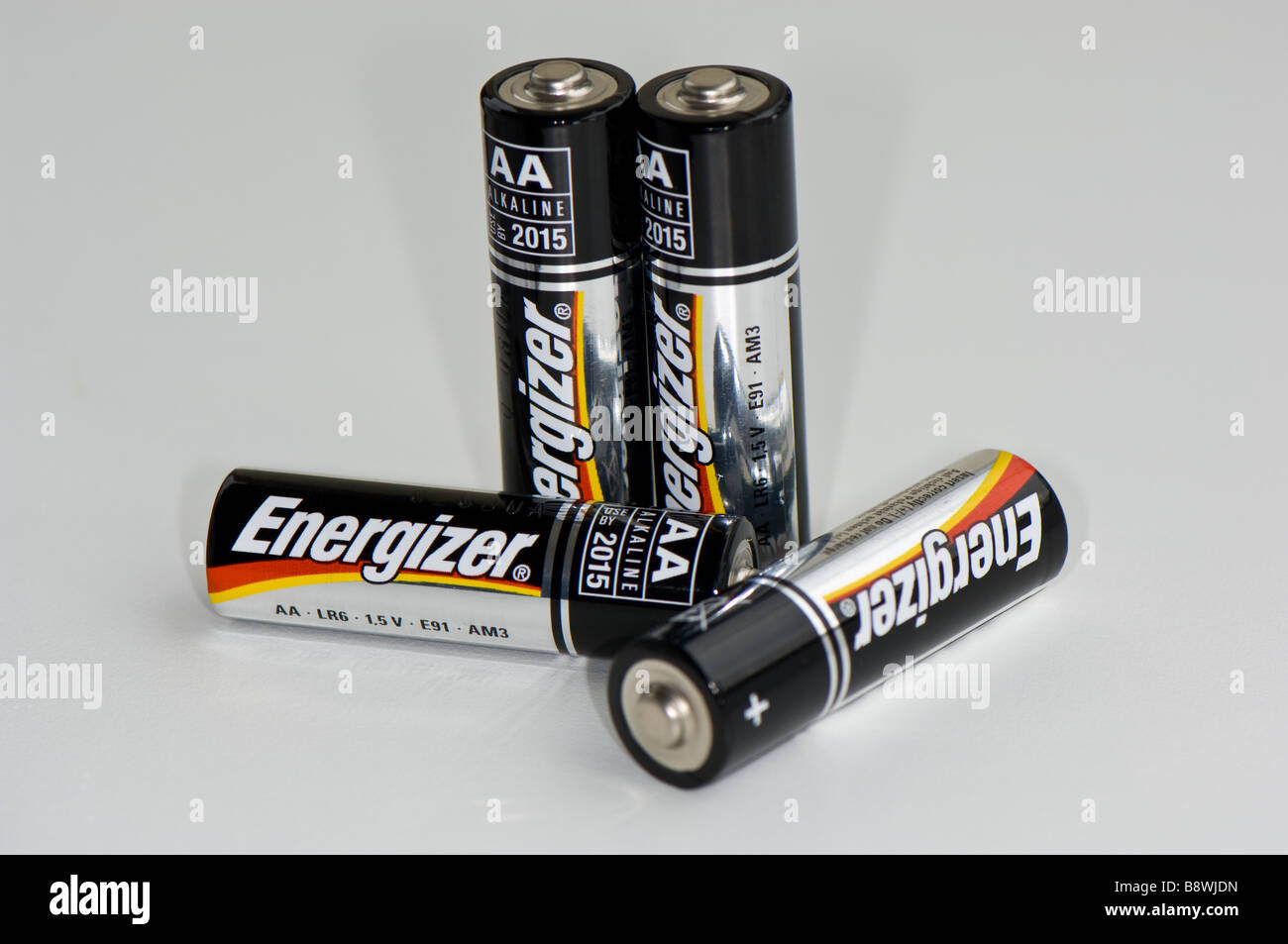 Close-up of 1.5 volt alkaline AA type batteries Stock Photo