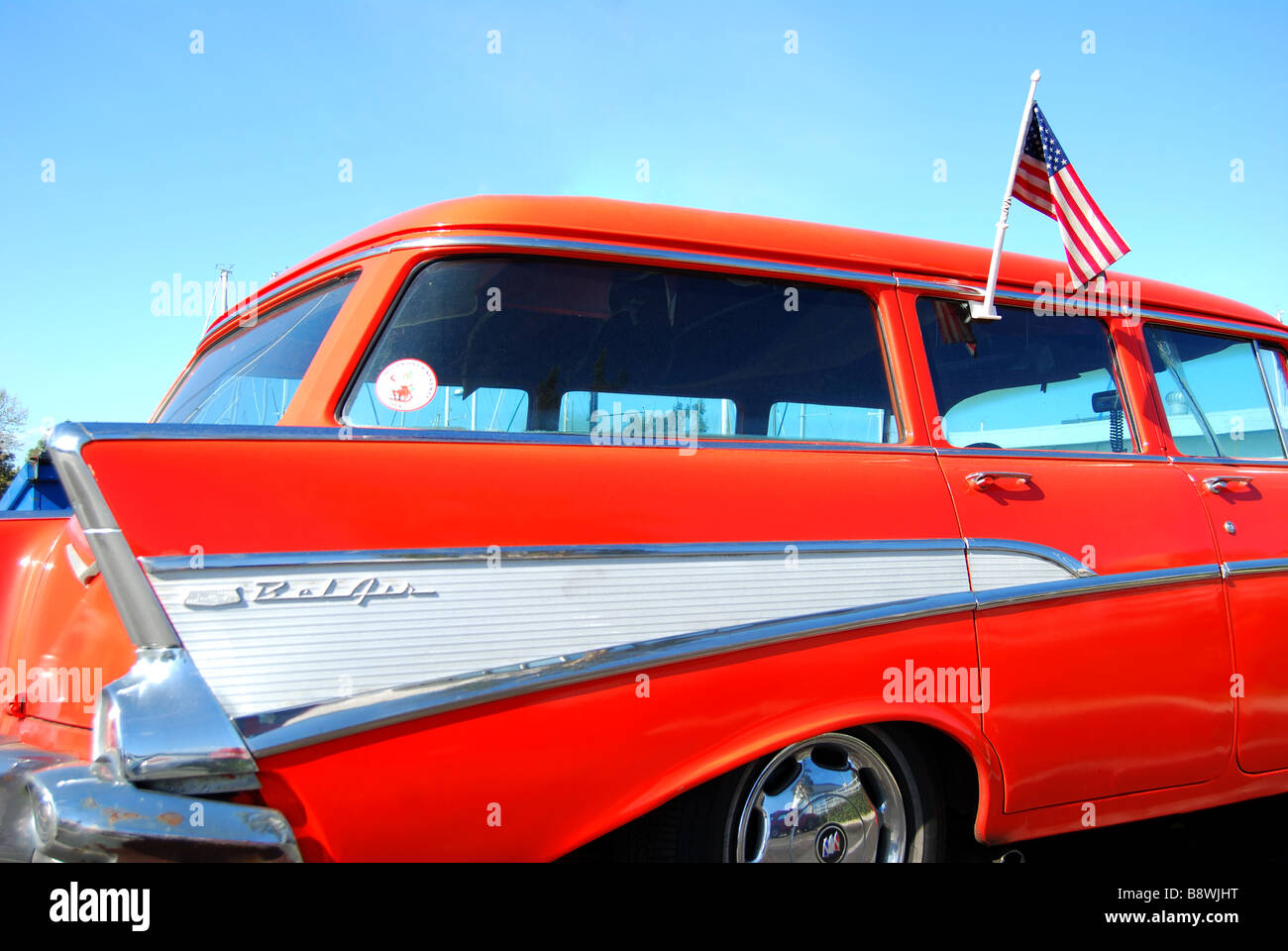 Wing of Chevrolet Bel Air classic 60's car, Marina del Rey, Los Angeles, California, United States of America Stock Photo
