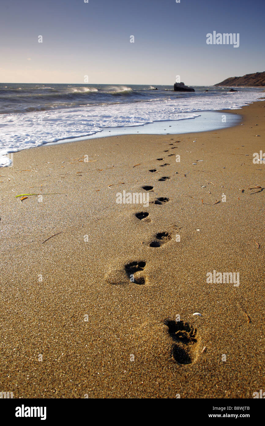 Footprints at the beach Stock Photo