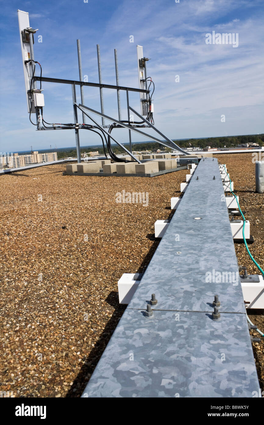 Cellular antennas on the roof Stock Photo