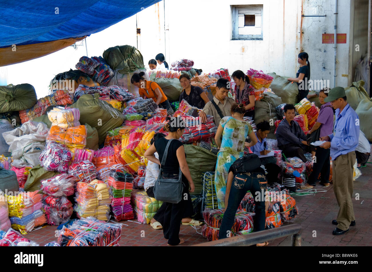 Bundles of clothing and blankets, vietnamese market, Hanoi, Vietnam