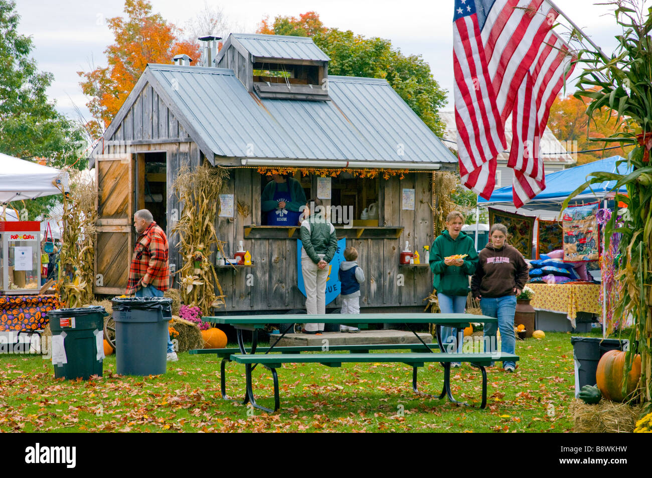 Food kiosks at an autumn flea market in Danville Vermont USA Stock Photo