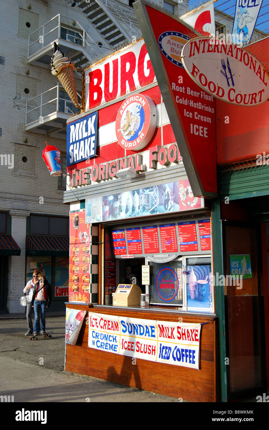 Beach burger bar, Ocean Front Walk, Venice Beach, Los Angeles, California, United States of America Stock Photo