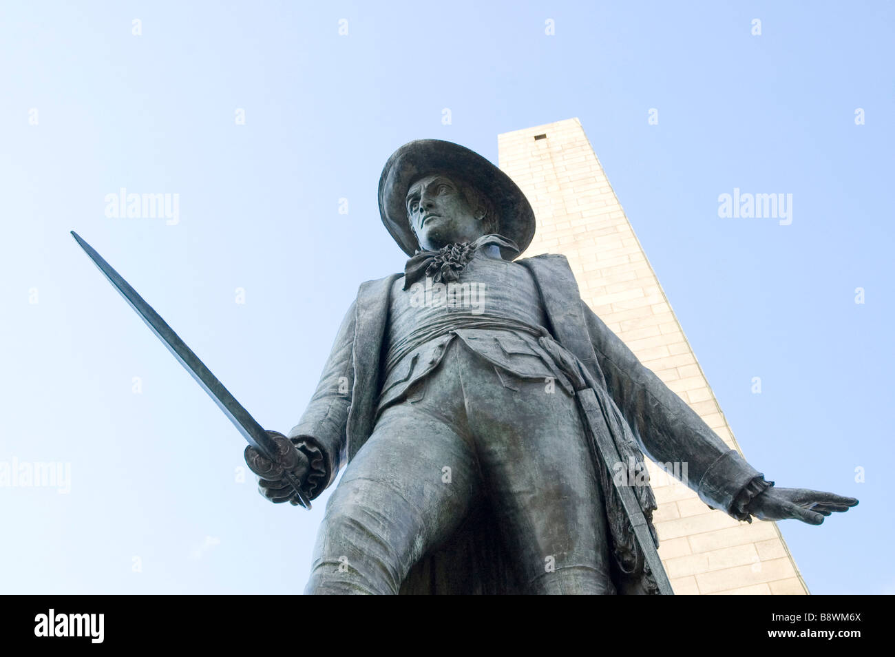 The statue of Colonel William Prescott at the Bunker Hill Monument Charlestown Boston Stock Photo