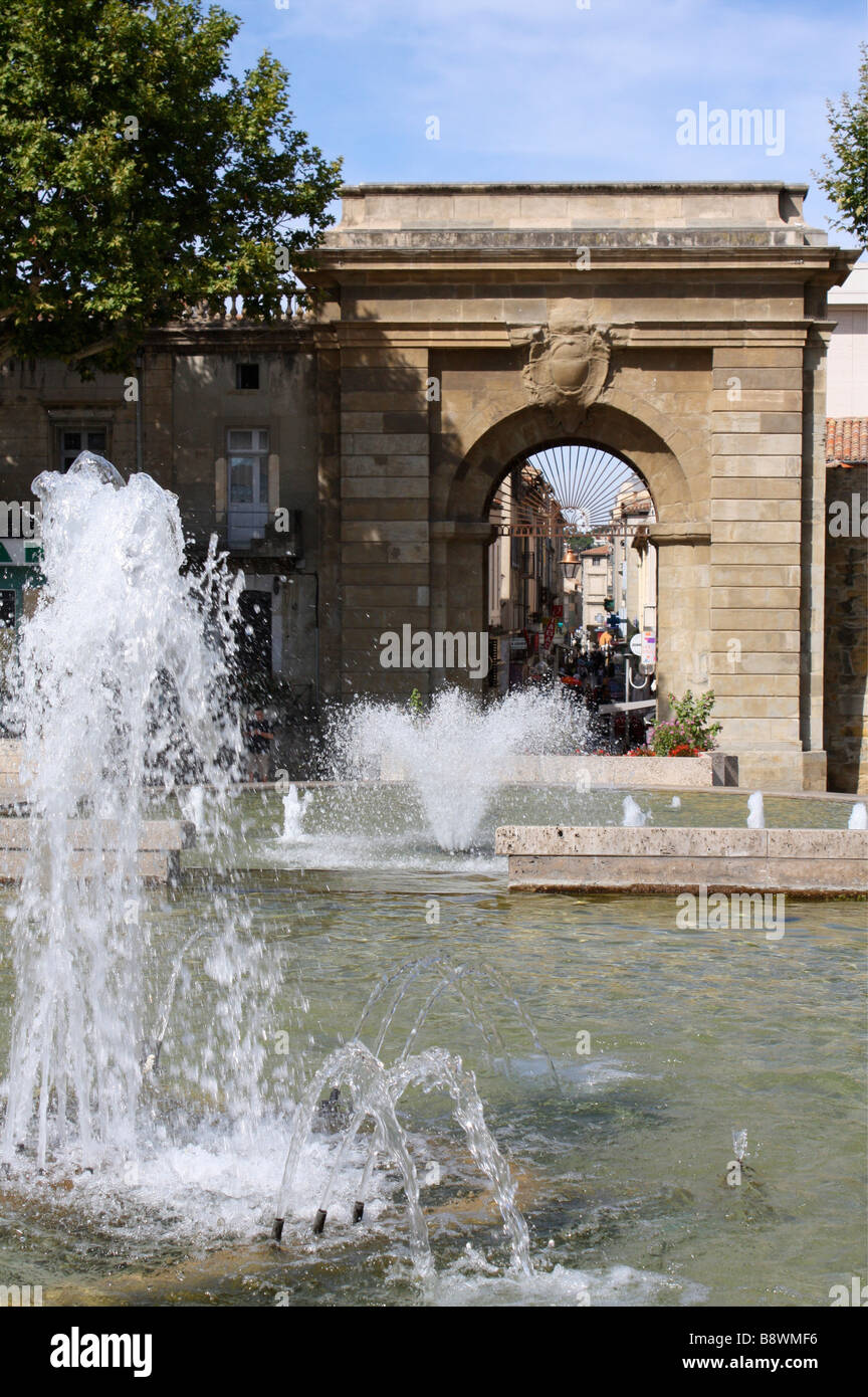 Gated entrance to the Bastide St Louis, the Lower town of Carcassonne, Aude, Languedoc, France Stock Photo