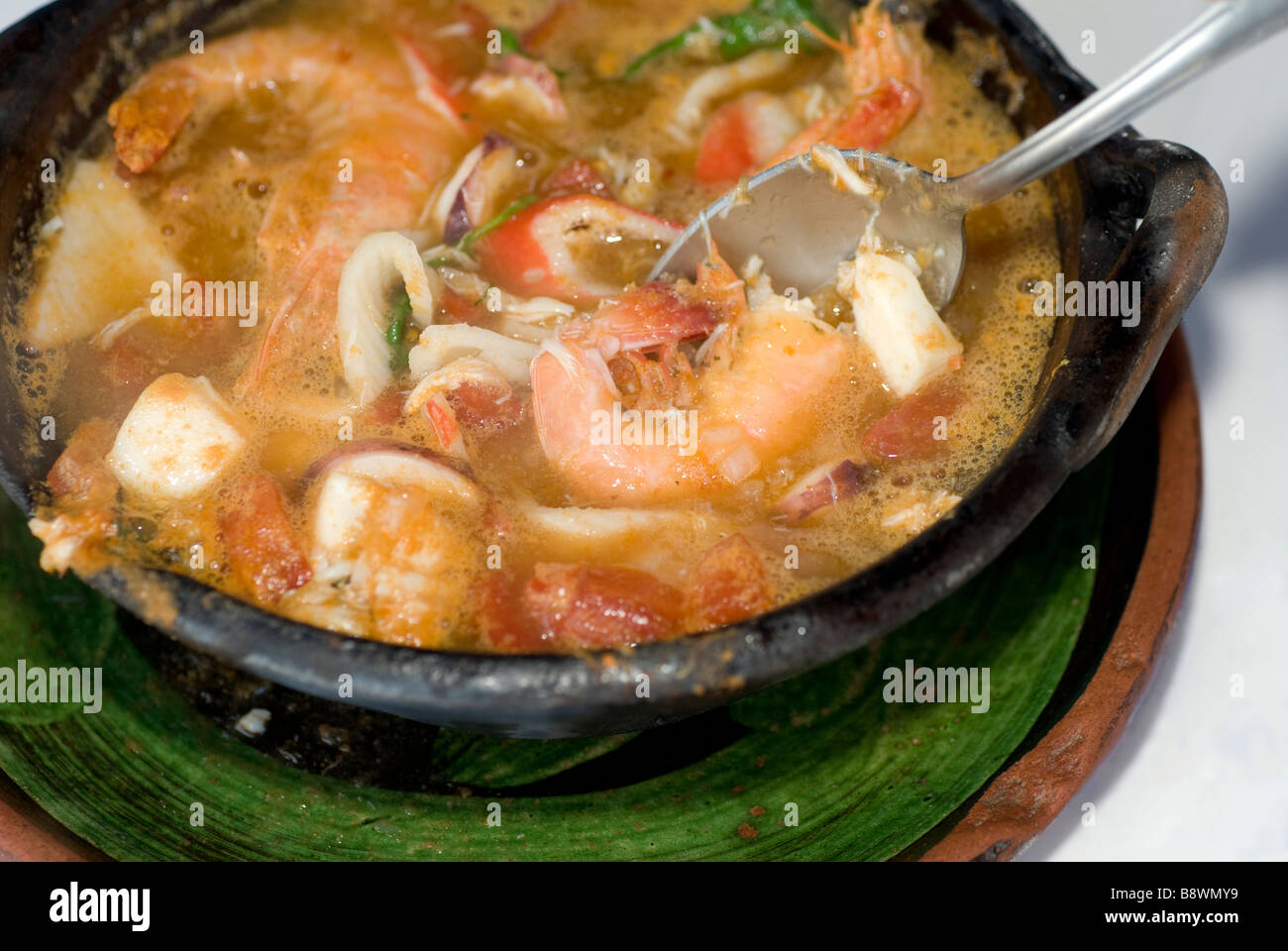a soup with seafoods Stock Photo