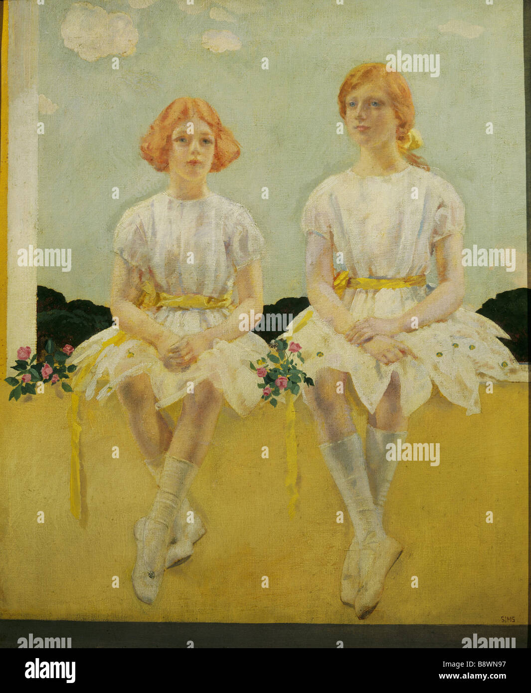 DIANA AND SARAH CHURCHILL AS GIRLS by Charles Sims RA 1873 1928 Stock