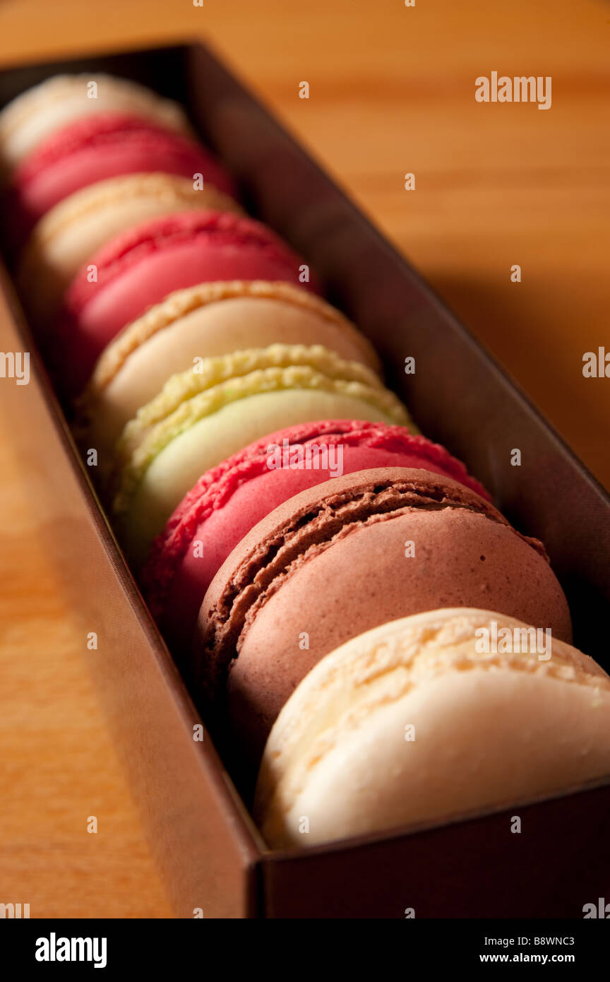 Colored macaroons in a box Stock Photo