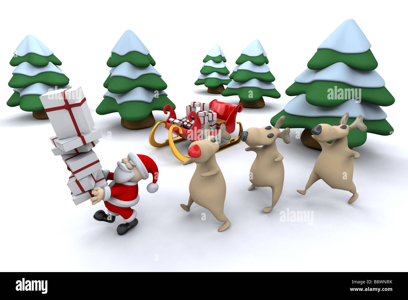 Santa and his reindeer Stock Photo