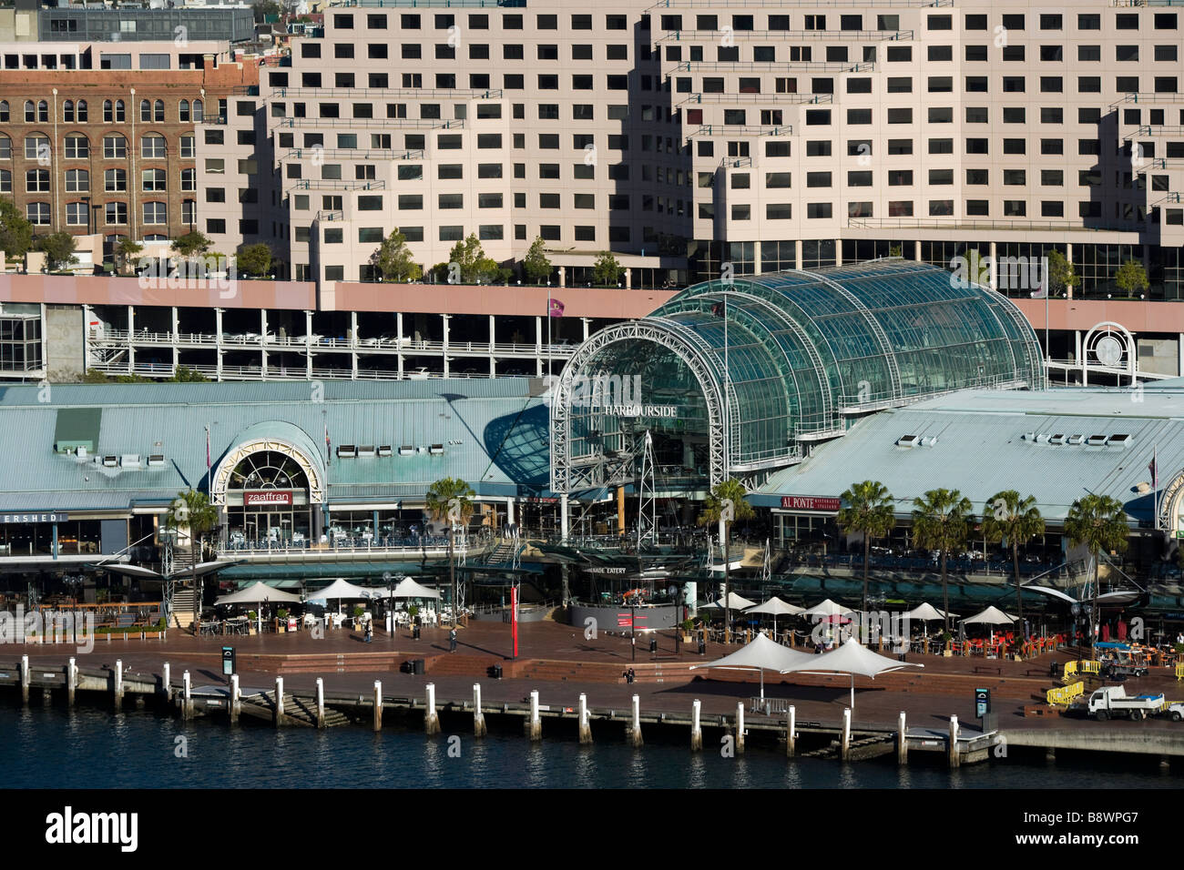 Sydney Australia. Novotel Hotel and Harbourside Shopping Mall and Restaurants on Cockle Bay, Darling Harbour. Stock Photo