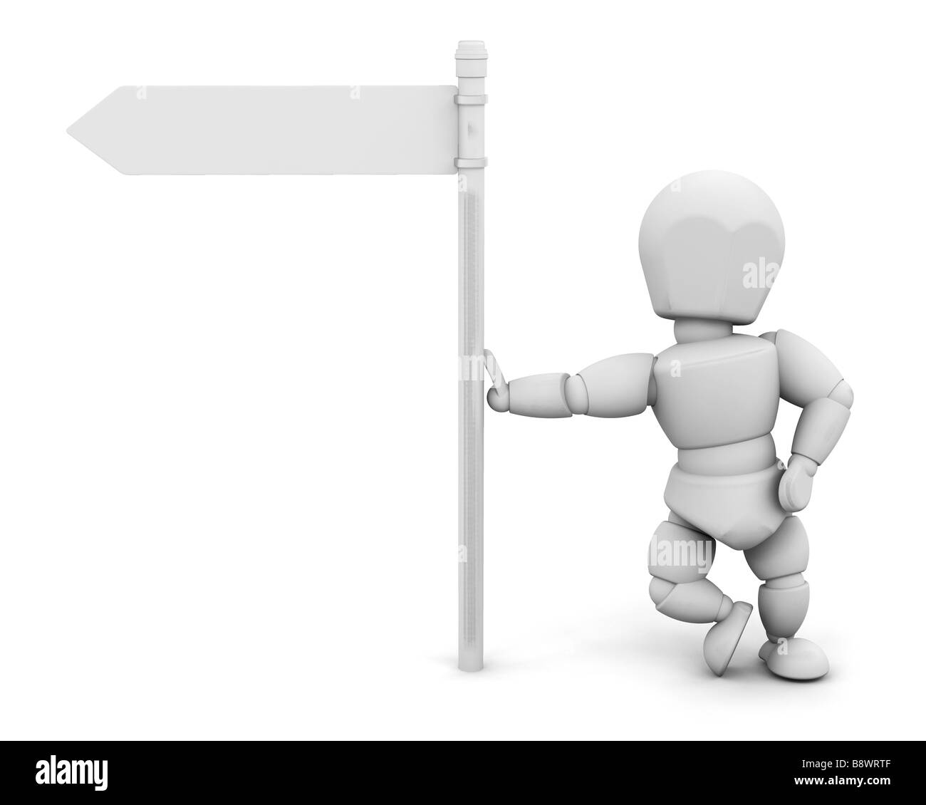 3D render of someone leaning on a signpost Stock Photo