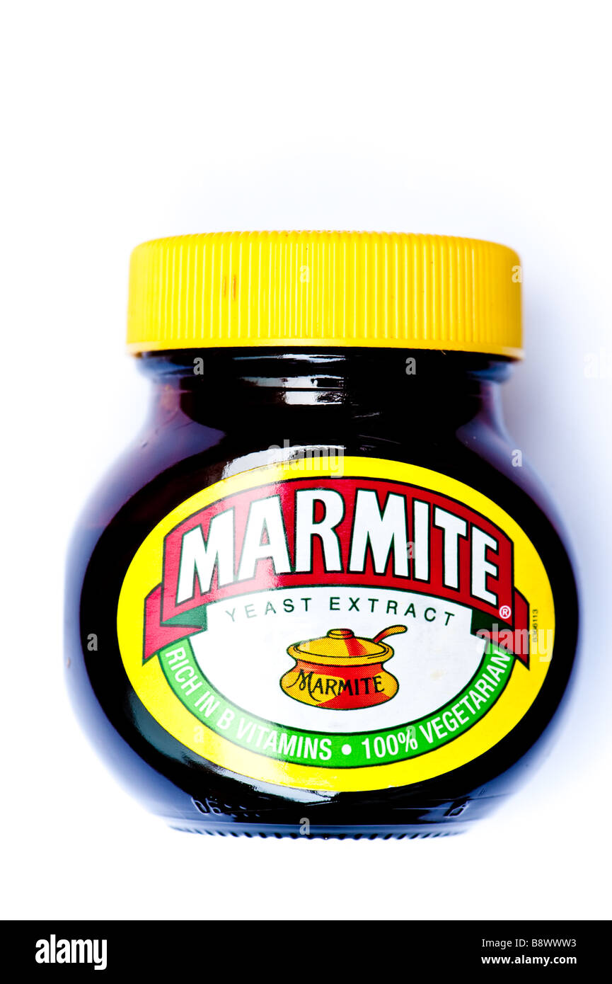 A jar of Marmite yeast extract on a white background; marmite is an iconic  british food loved and detested in equal measure Stock Photo - Alamy