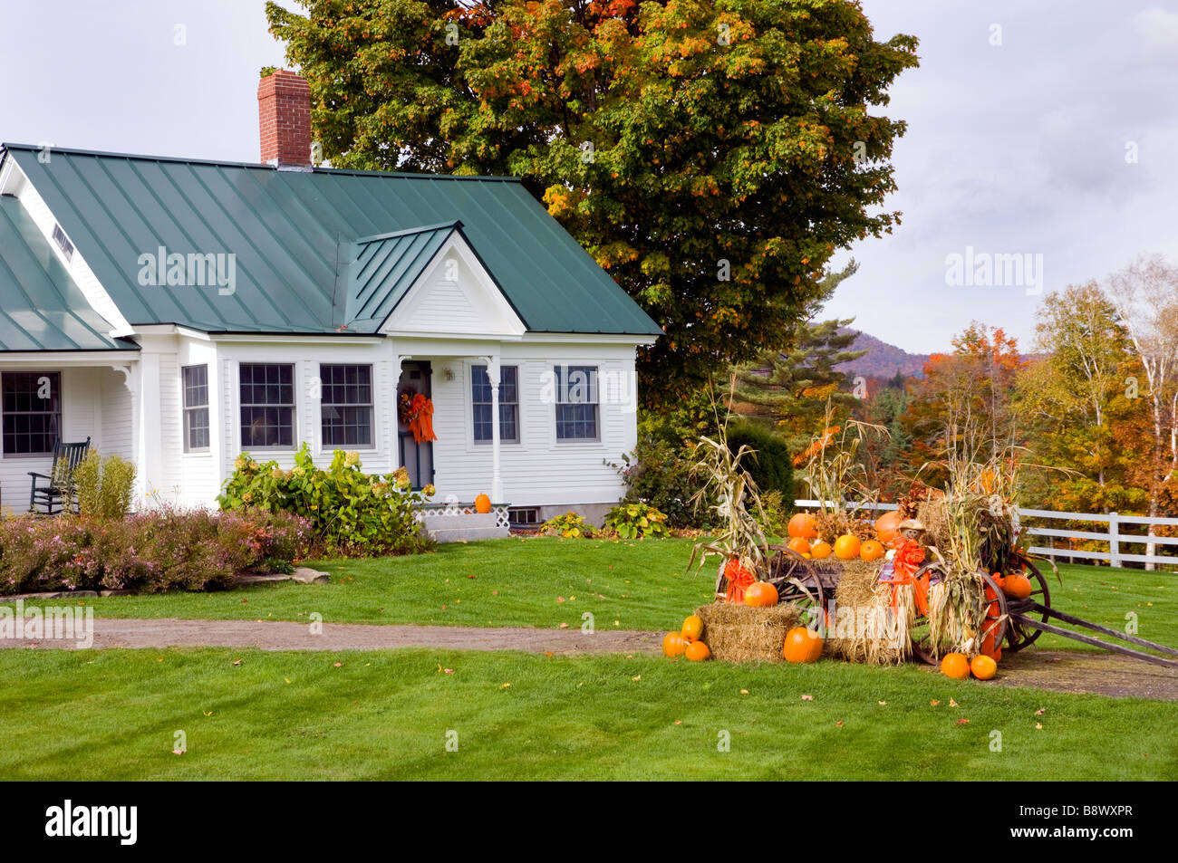 Fall decor with pumpkins at the Cedar Grove Farm near Peacham Vermont USA Stock Photo