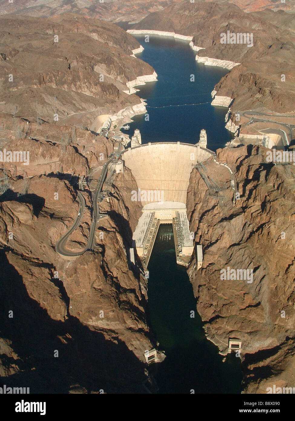 Aerial view of a dam, Hoover Dam, Arizona Nevada Border, USA Stock Photo