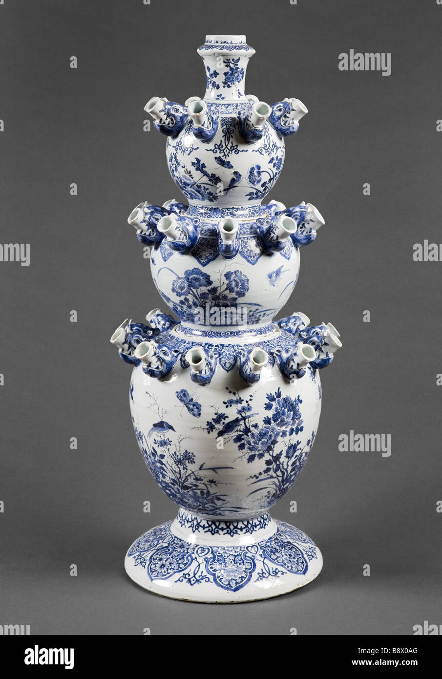 Blue white Delftware ceramic flower holder at Dyrham Park
