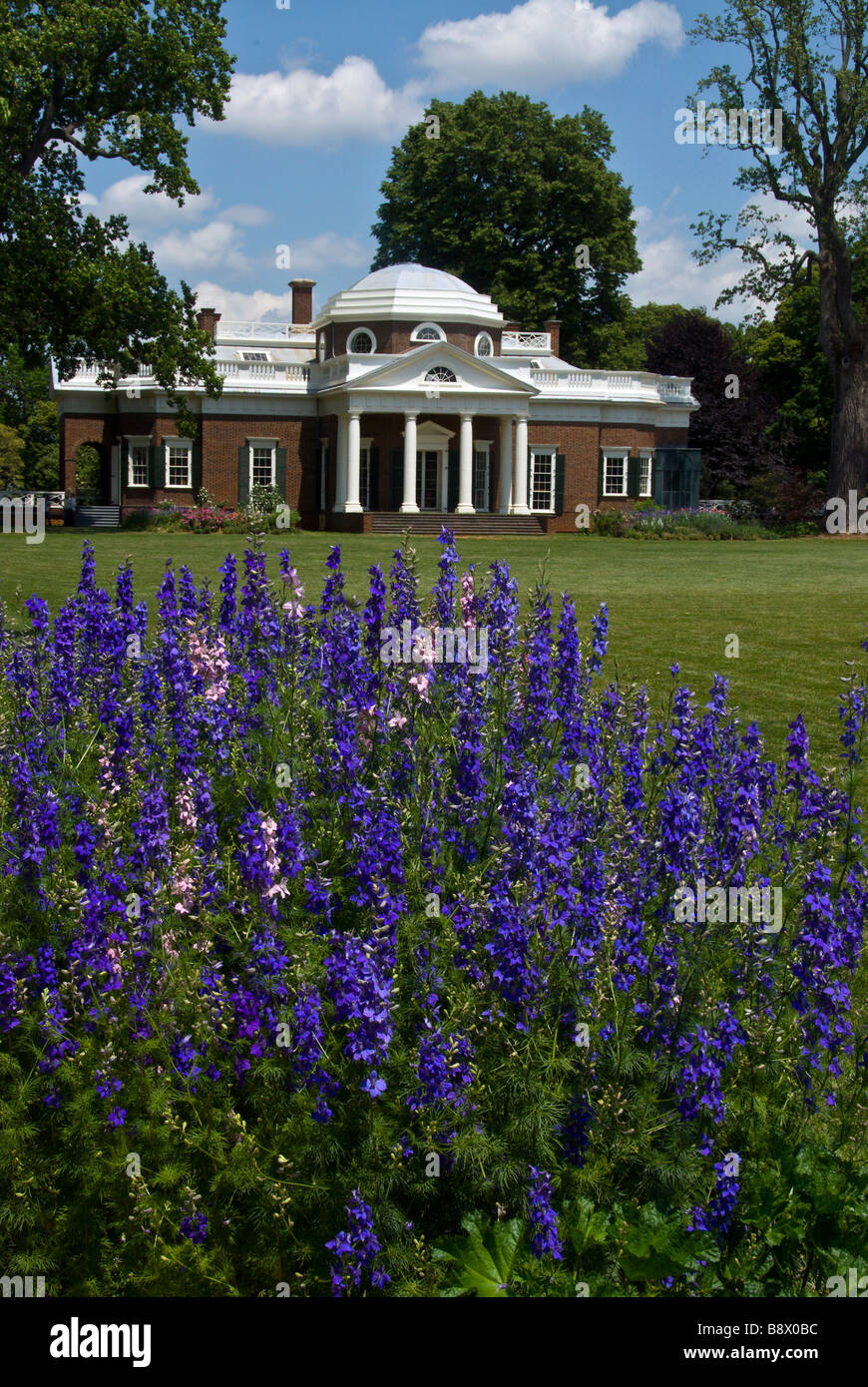 Facade of a mansion, Home of Thomas Jefferson, Monticello, Charlottesville, Virginia, USA Stock Photo
