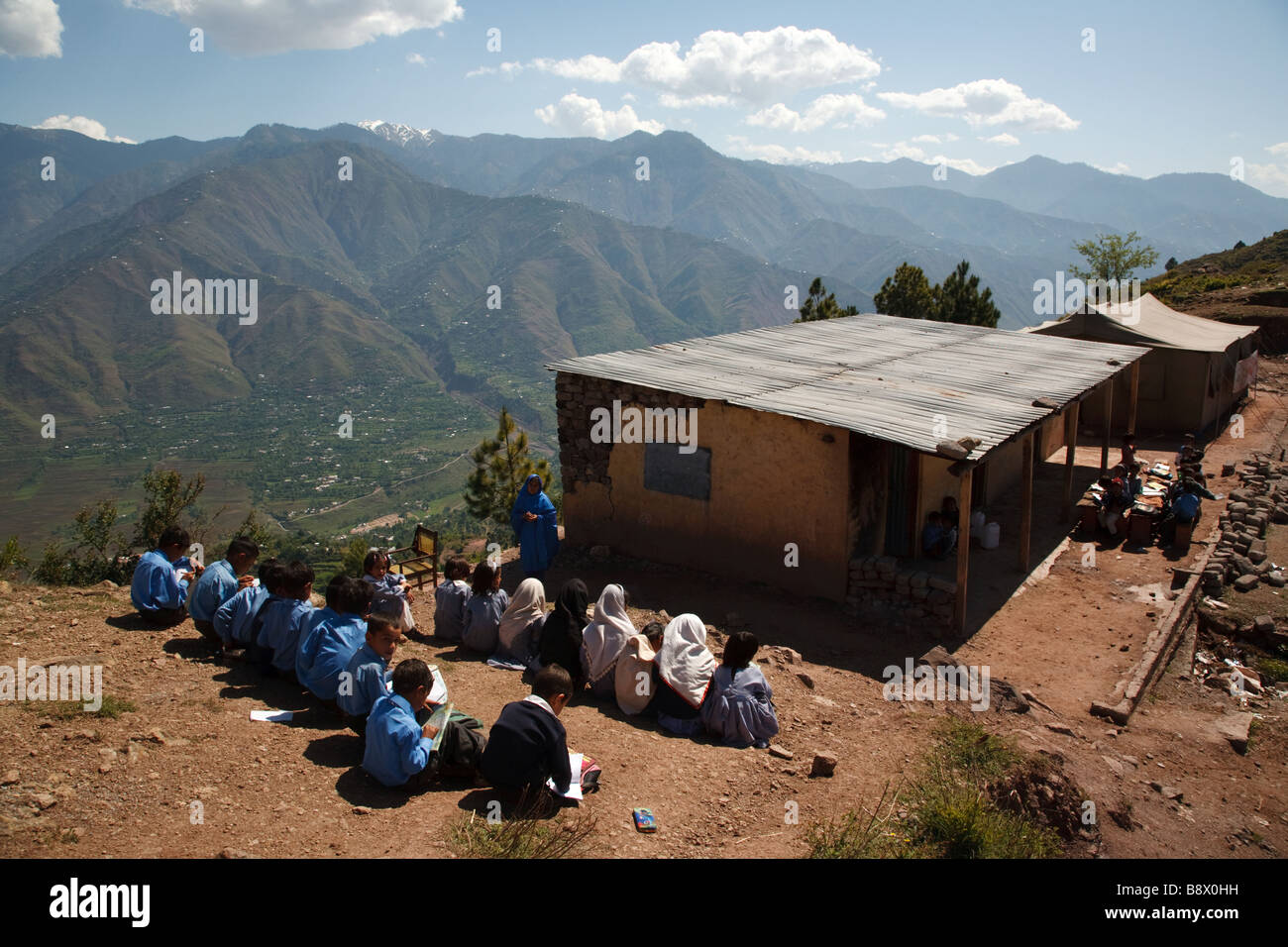 an elementary school in the mountains surrounding Muzzafarabad in Azad Jammu and Kashmir in Pakistan Stock Photo