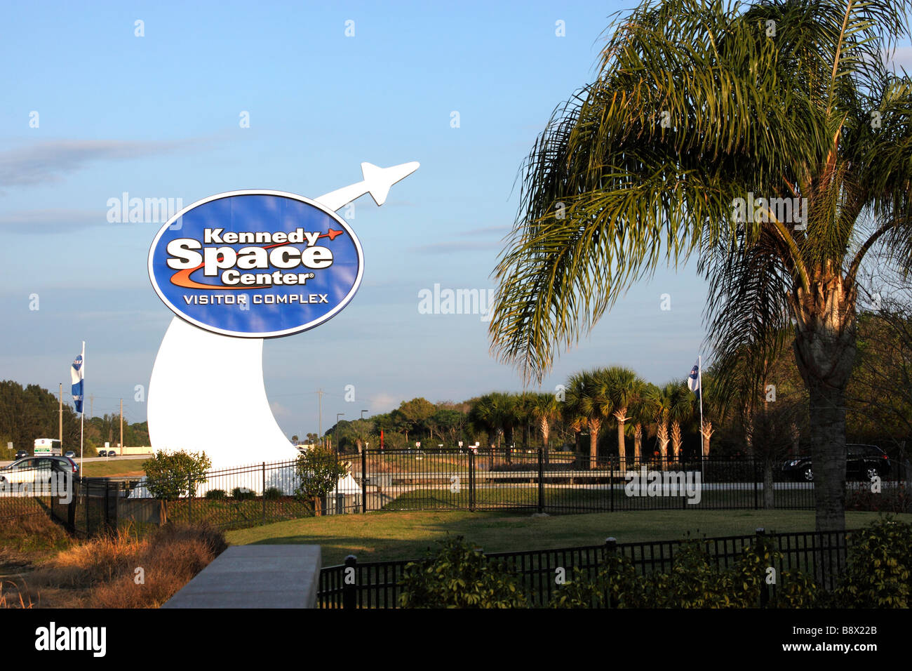 Entrance to NASA Kennedy Space Center visitors complex, Cape Canaveral, Florida, USA Stock Photo