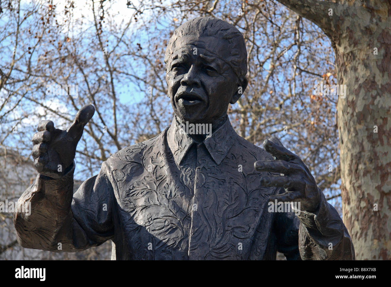 Close up of the statue of Nelson Mandela in Parliament Square, London