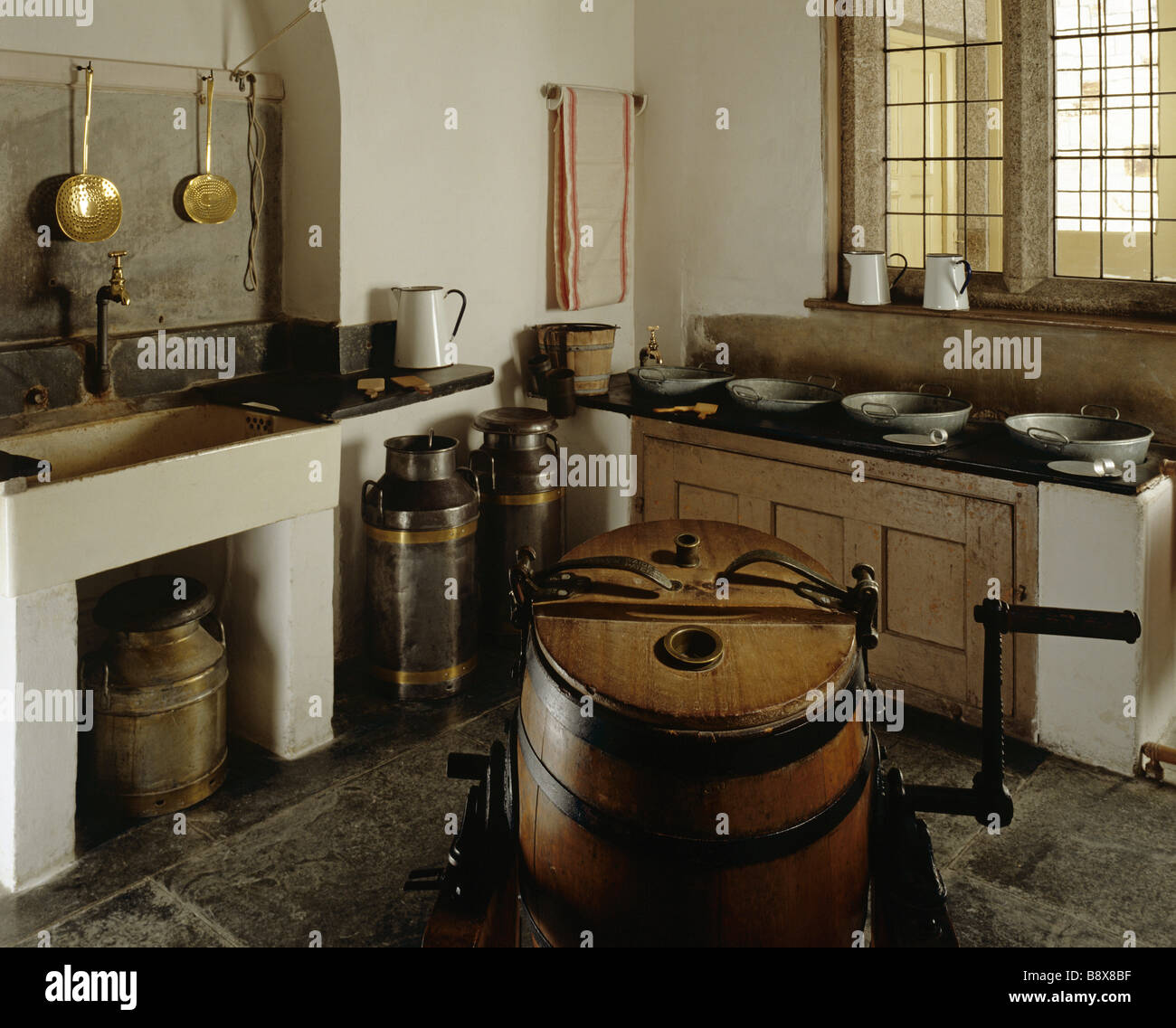 Room view of the Dairy Scullery showing the equipment used for the