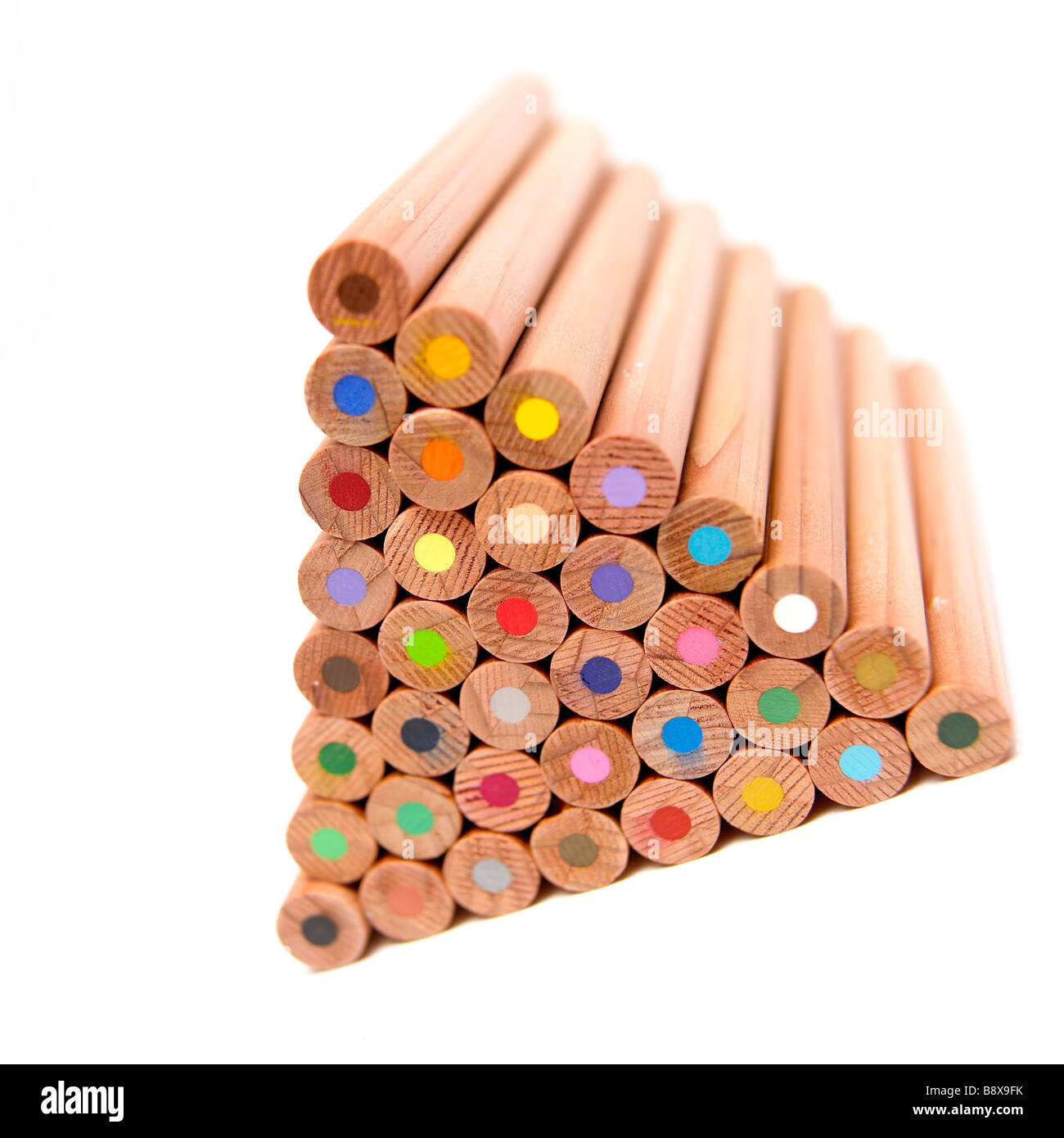 A stack of wooden coloured / colored pencils Stock Photo Alamy
