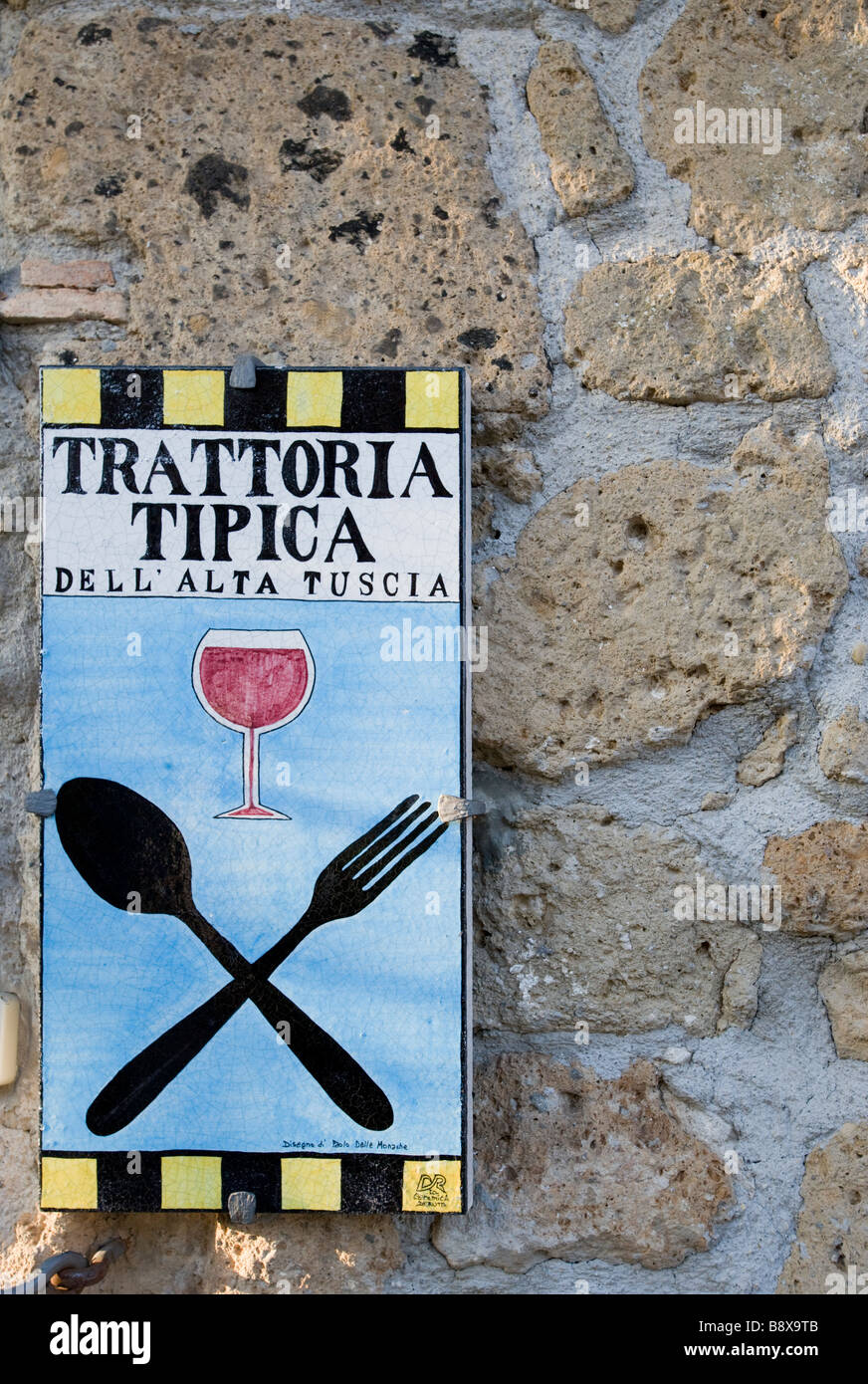 Ceramic restaurant plaque/sign 'Trattoria Tipica Dell' alta Tuscia' Stock Photo