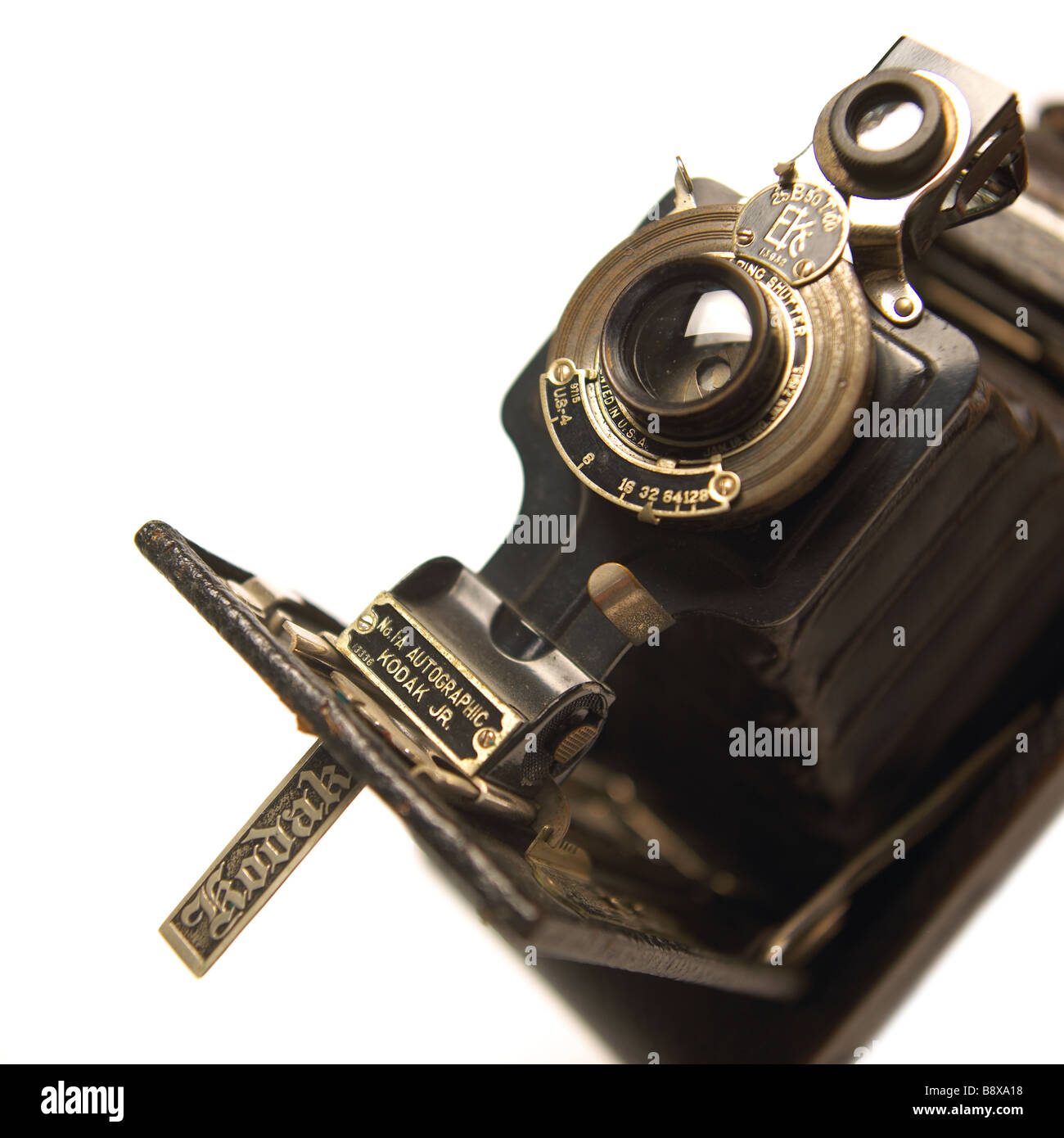 A kodak old fashioned bellowed camera on a white background Stock Photo