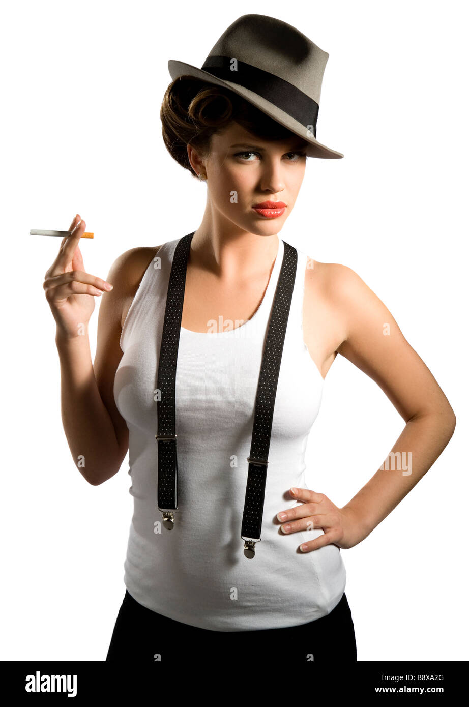 Girl with hat and cigarette Stock Photo Alamy
