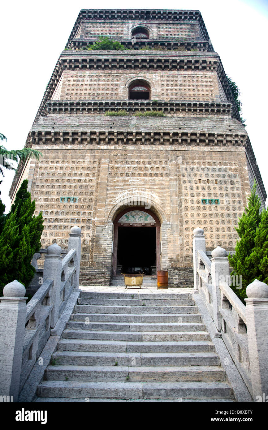 Song dynasty pagoda in Kaifeng, ancient imperial capital, Henan province, China. It is covered of 108 tiles with Buddha images. Stock Photo