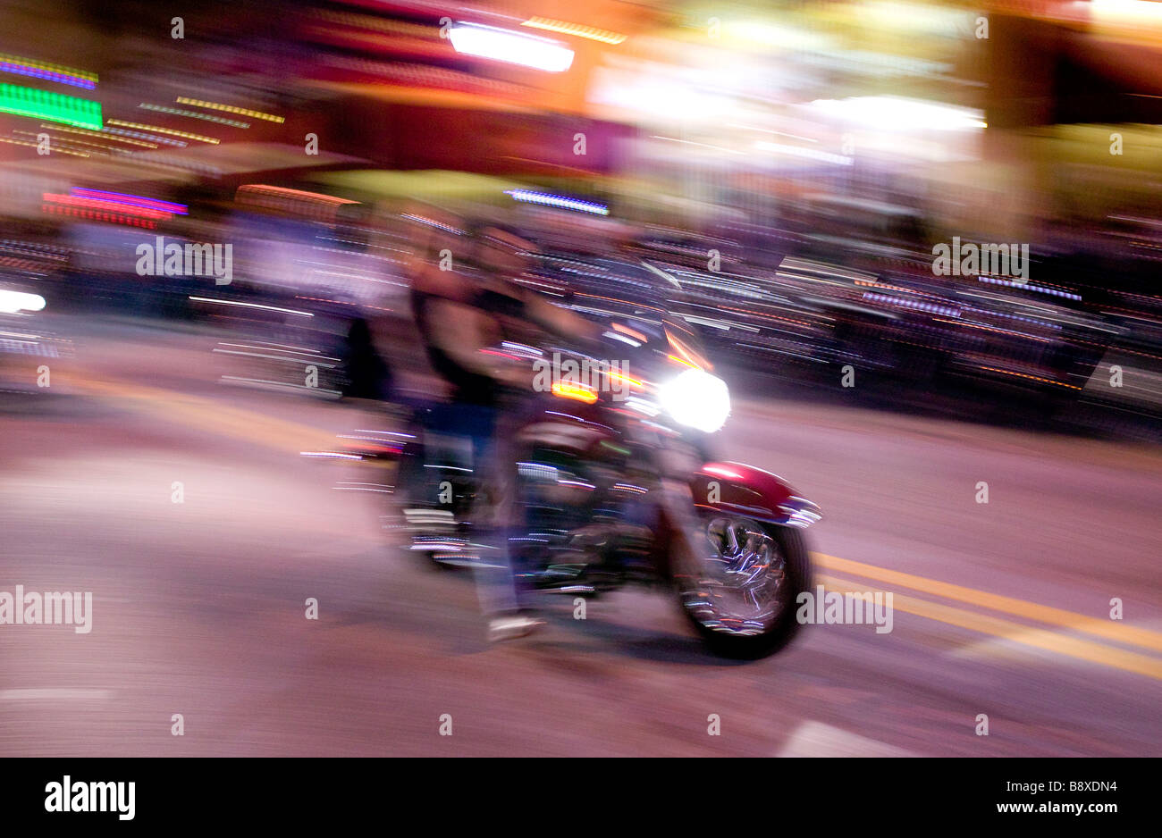 Main St Daytona Beach bike at night Stock Photo