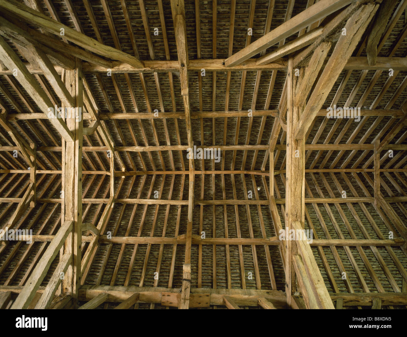 Interior roof stucture of barn looking up Stock Photo