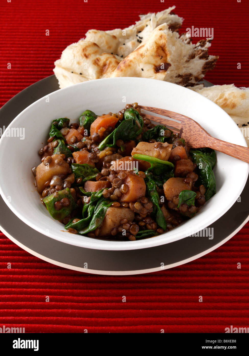 A bowl of Indian lentil spinach Stock Photo