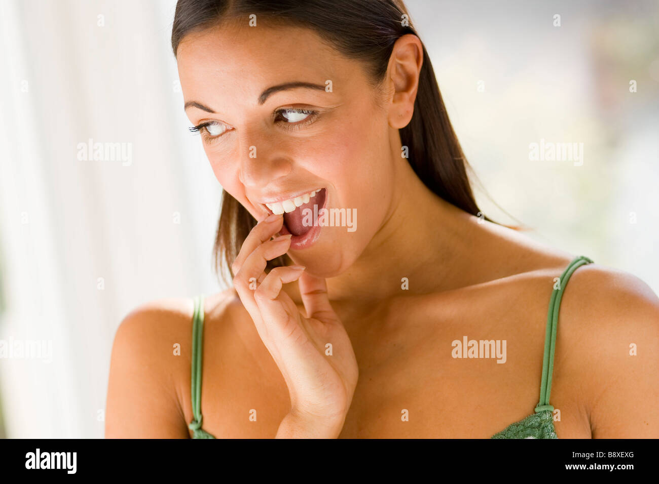 Portrait of pretty smiling teenager Stock Photo