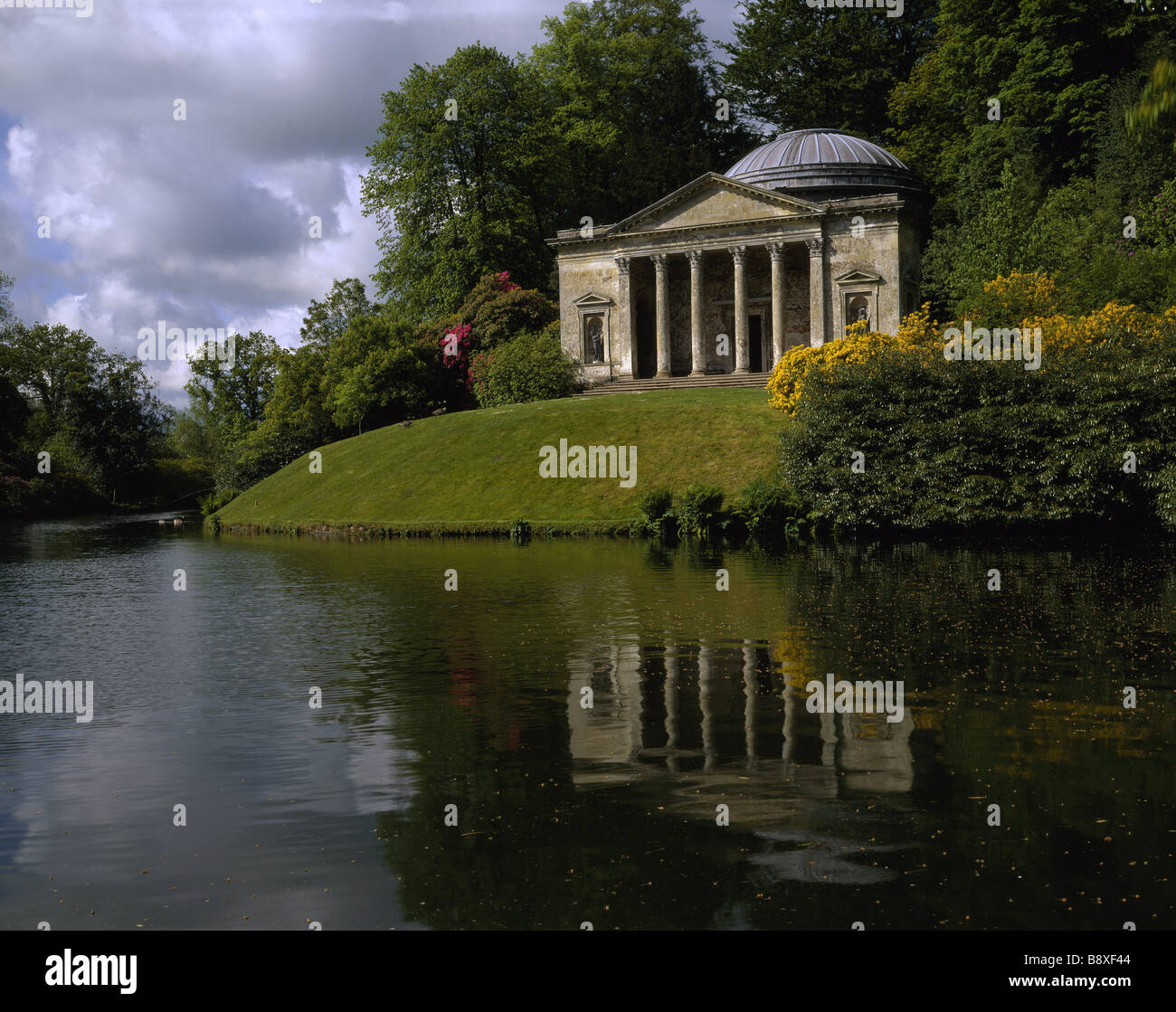 The Pantheon on the bank of the lake at Stourhead It was designed by Flitcroft 1753 54 Stock Photo