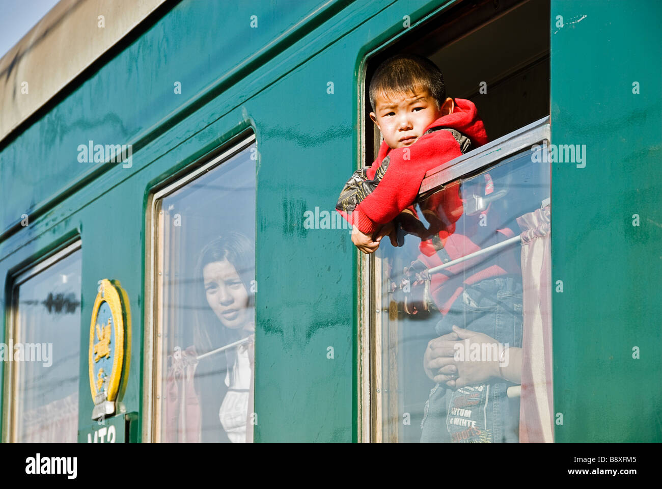 People travelling from Mongolia to Moscow by the Transiberian train Asia Stock Photo