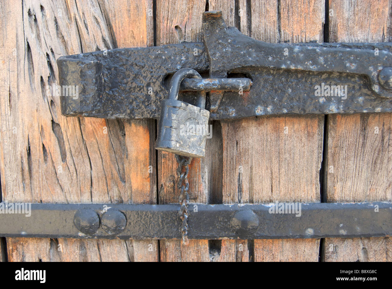 Old weathered lock and latch Stock Photo