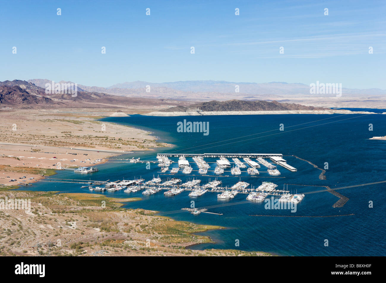 View of Las Vegas Boat Harbor from Lakeview Overlook near the Hoover Dam, Lake Mead, Nevada, USA Stock Photo