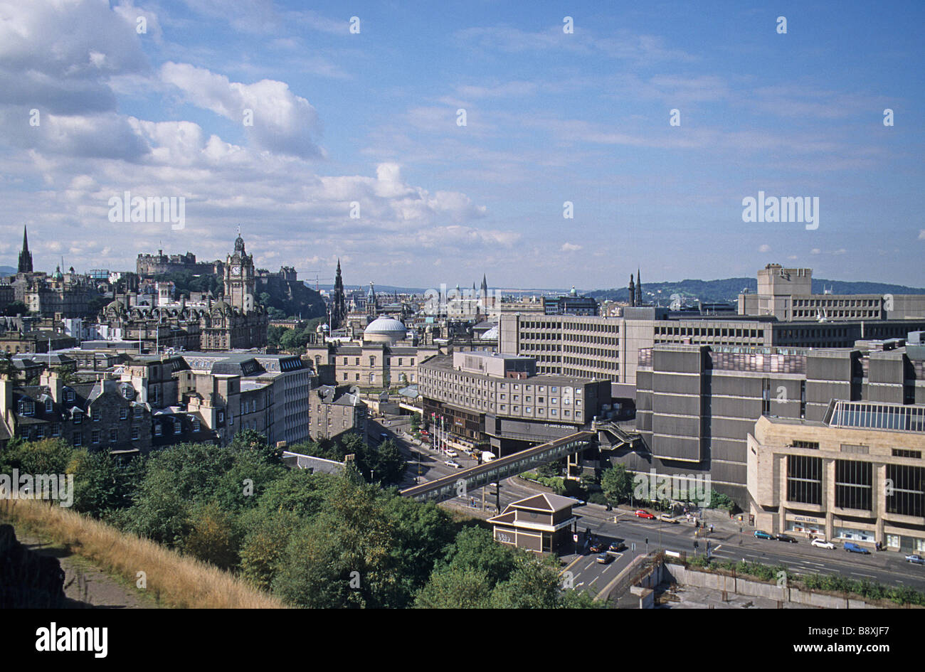 Edinburgh, view west from Calton Hill with the St James Centre & St Andrews house, right, the Old Town and Castle, left. Stock Photo
