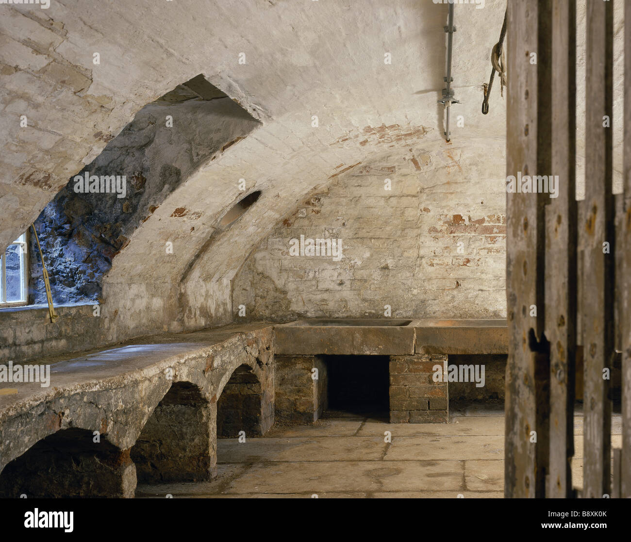 The Cellar room view of the cellar with built in benches recessed