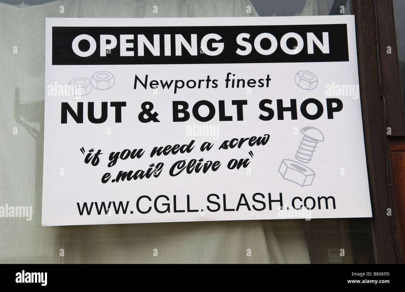 Sign in window of new Fastenings shop opening in Newport South Wales UK Stock Photo