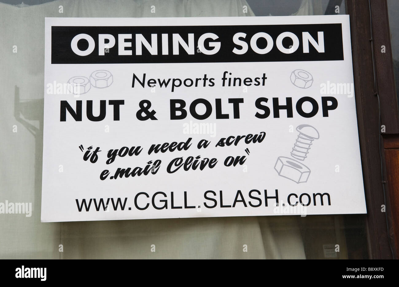 Sign in window of new Fastenings shop opening in Newport South Wales UK