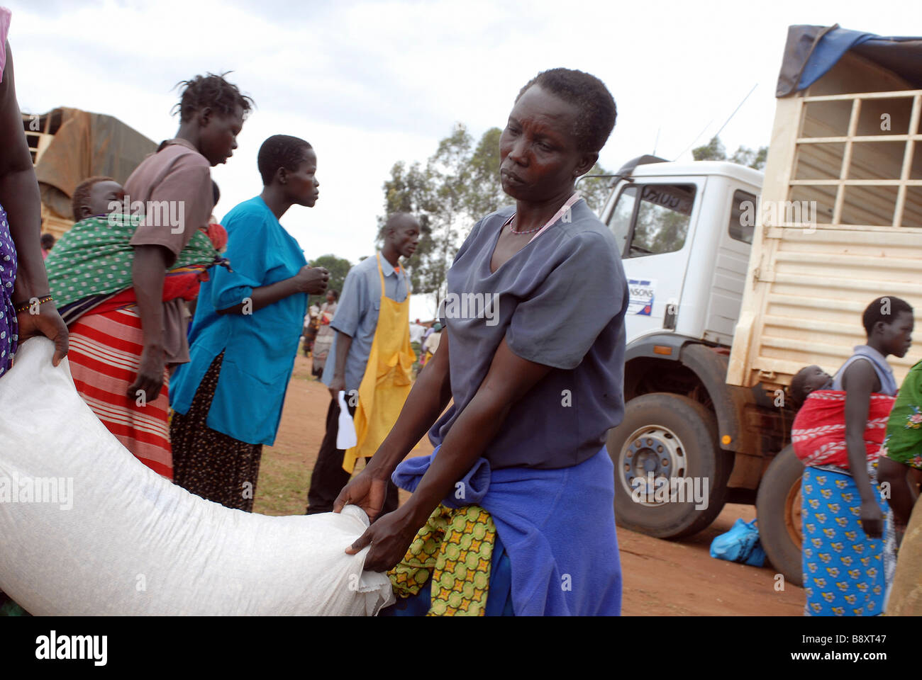Food delivery from the USA for the African refugee camp in Kitgum, Uganda Stock Photo