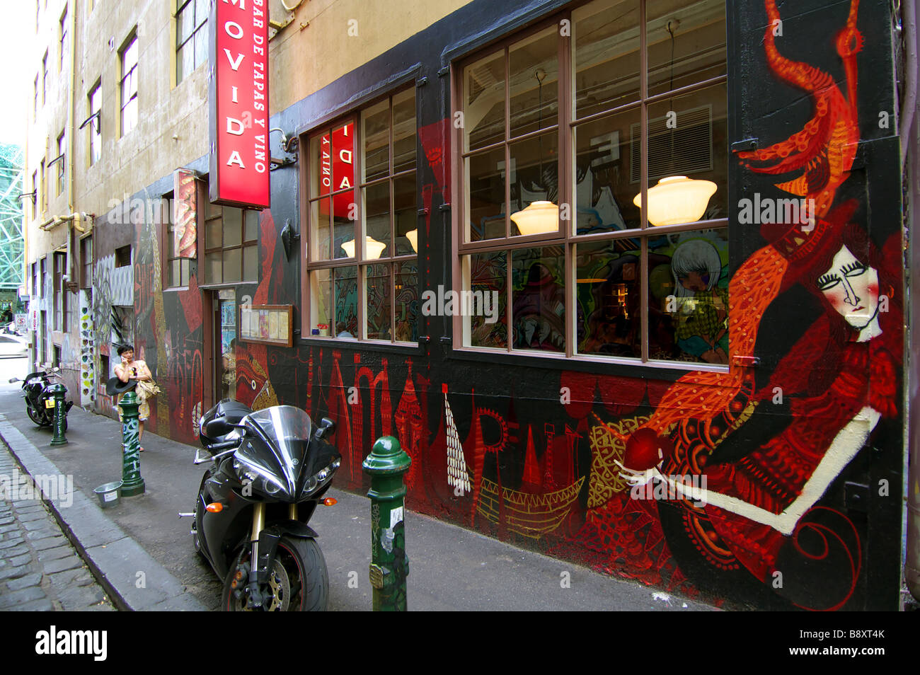 Colourful exterior of MoVida, a fashionable tapas bar in Hosier Lane